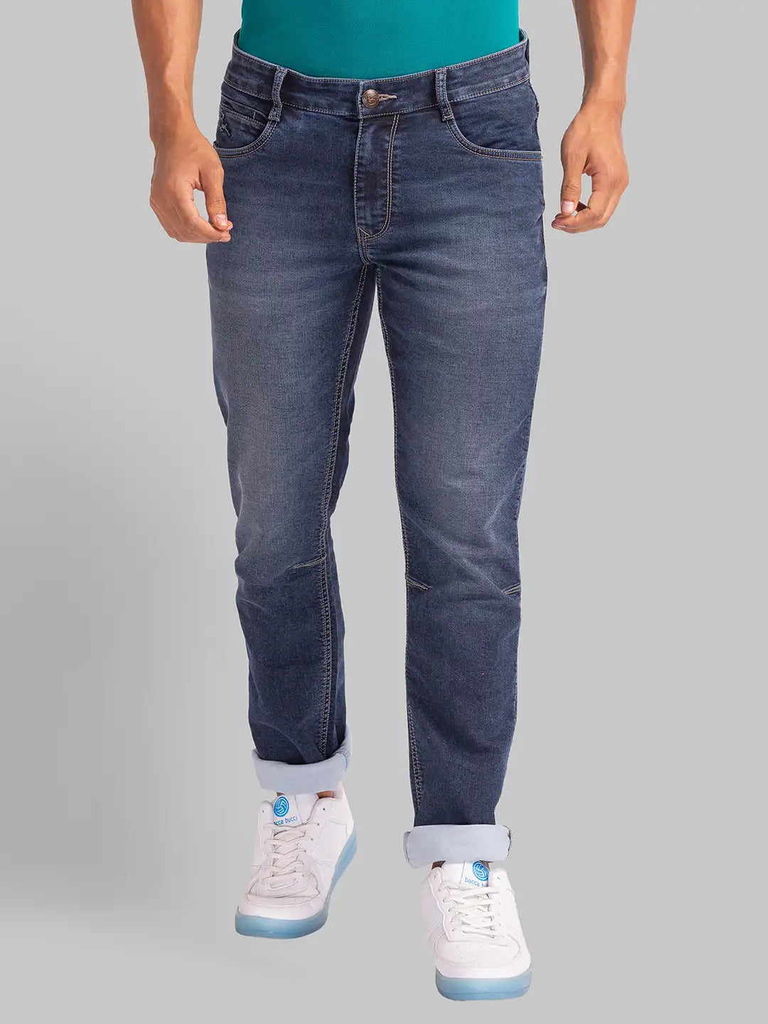 Men Blue Slim Tapered Fit Twill Cotton Blend Jeans