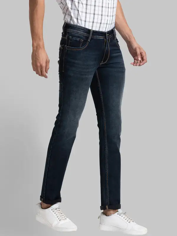 Men Slim Tapered Fit Blue Jeans