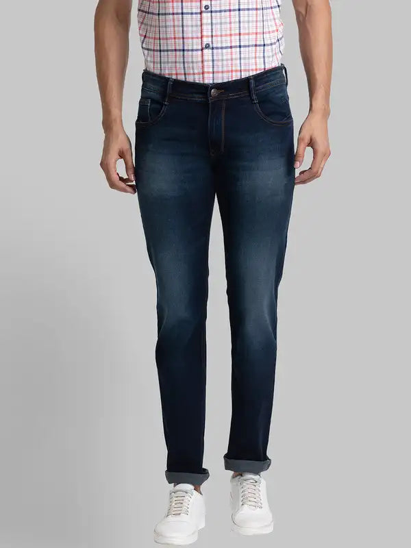 Men Slim Tapered Fit Blue Jeans