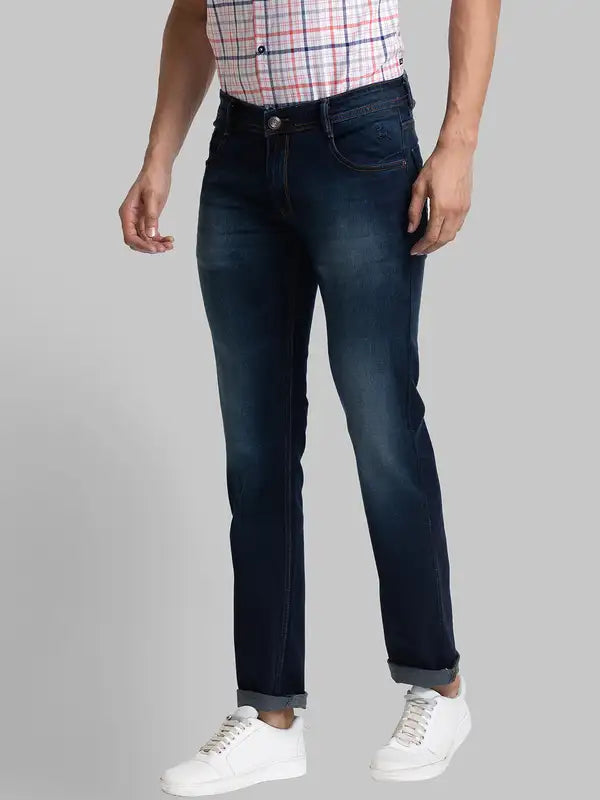 Men Slim Tapered Fit Blue Jeans