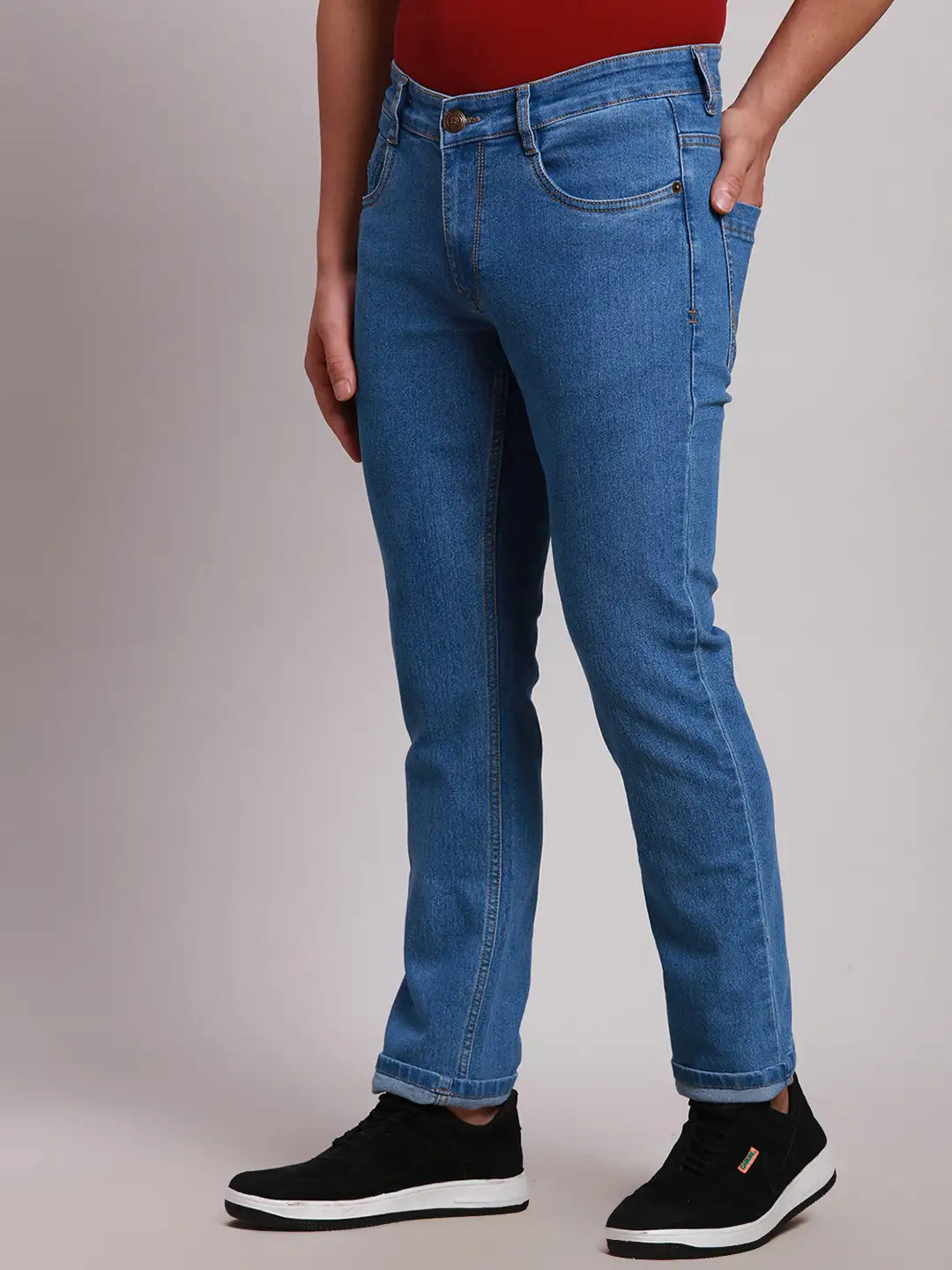 Parx Men Blue Low Rise Tapered Fit Twill Cotton Blend Jeans MyRaymond