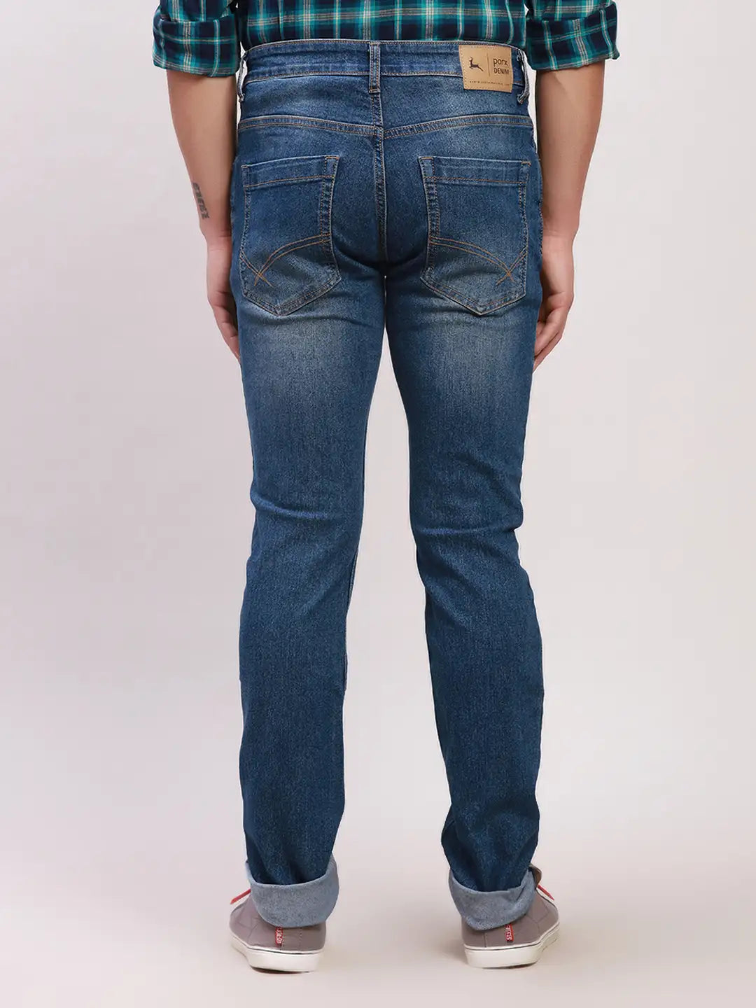 Parx Men Black Twill Low Rise Tapered Fit Cotton Blend Jeans