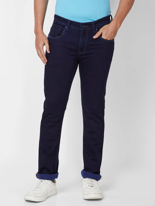 Parx Tapered Fit Solid Medium Blue Jeans
