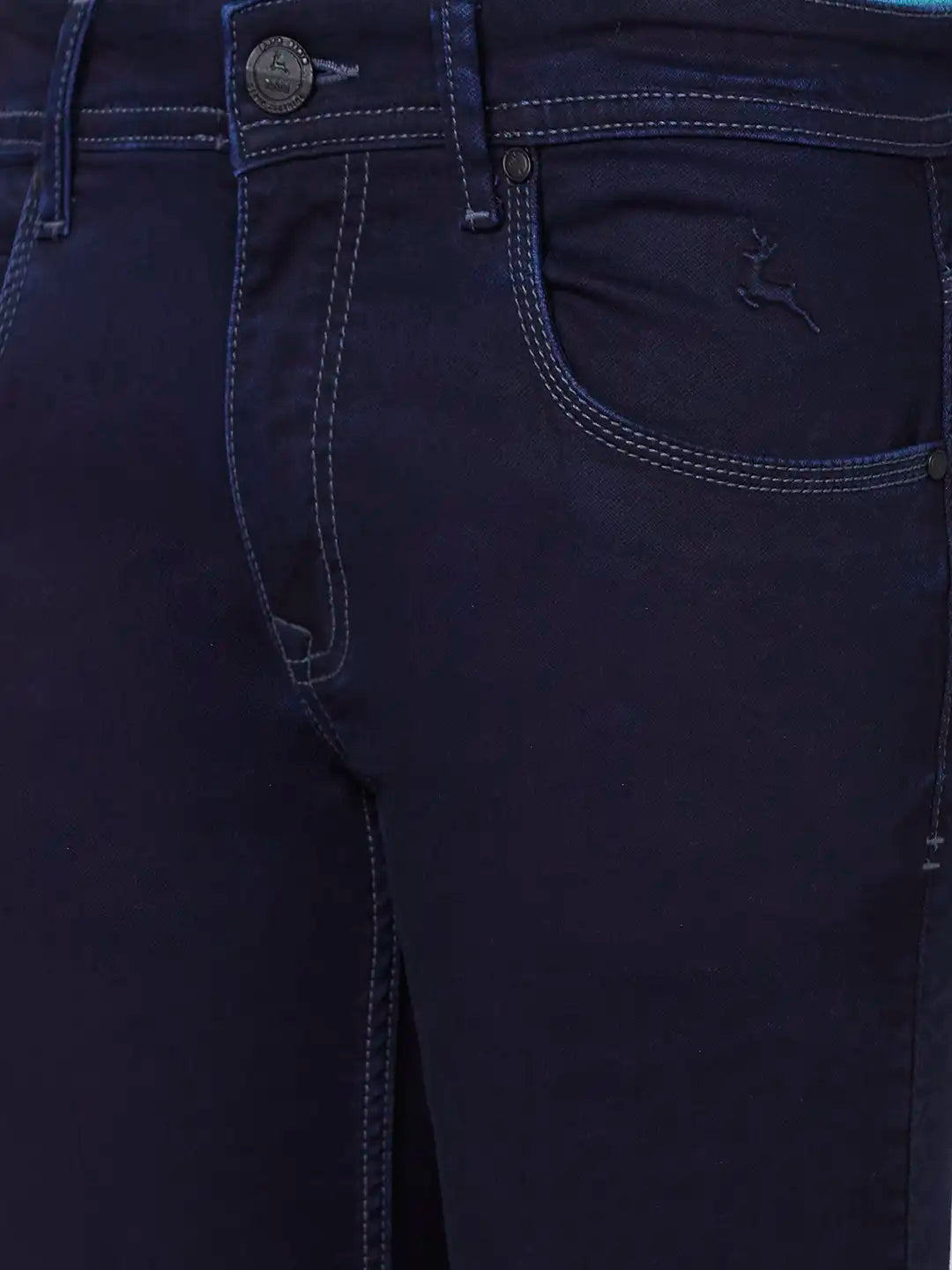 Parx Tapered Fit Solid Medium Blue Jeans