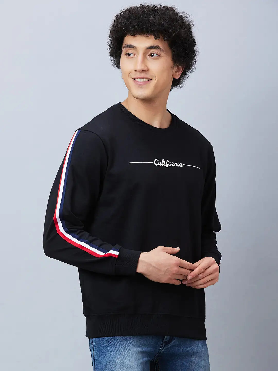 Parx Men Black Print Regular Fit Cotton Blend Round Neck Sweatshirt MyRaymond