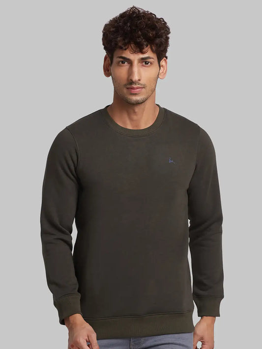 Men Petrol Regular Fit Solid Cotton Blend Sweatshirts