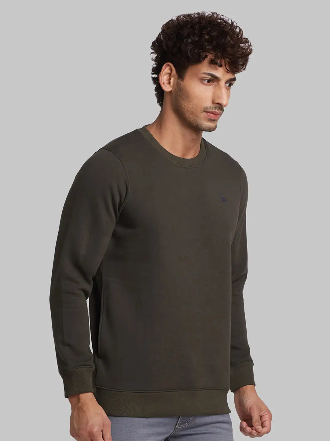 Men Petrol Regular Fit Solid Cotton Blend Sweatshirts