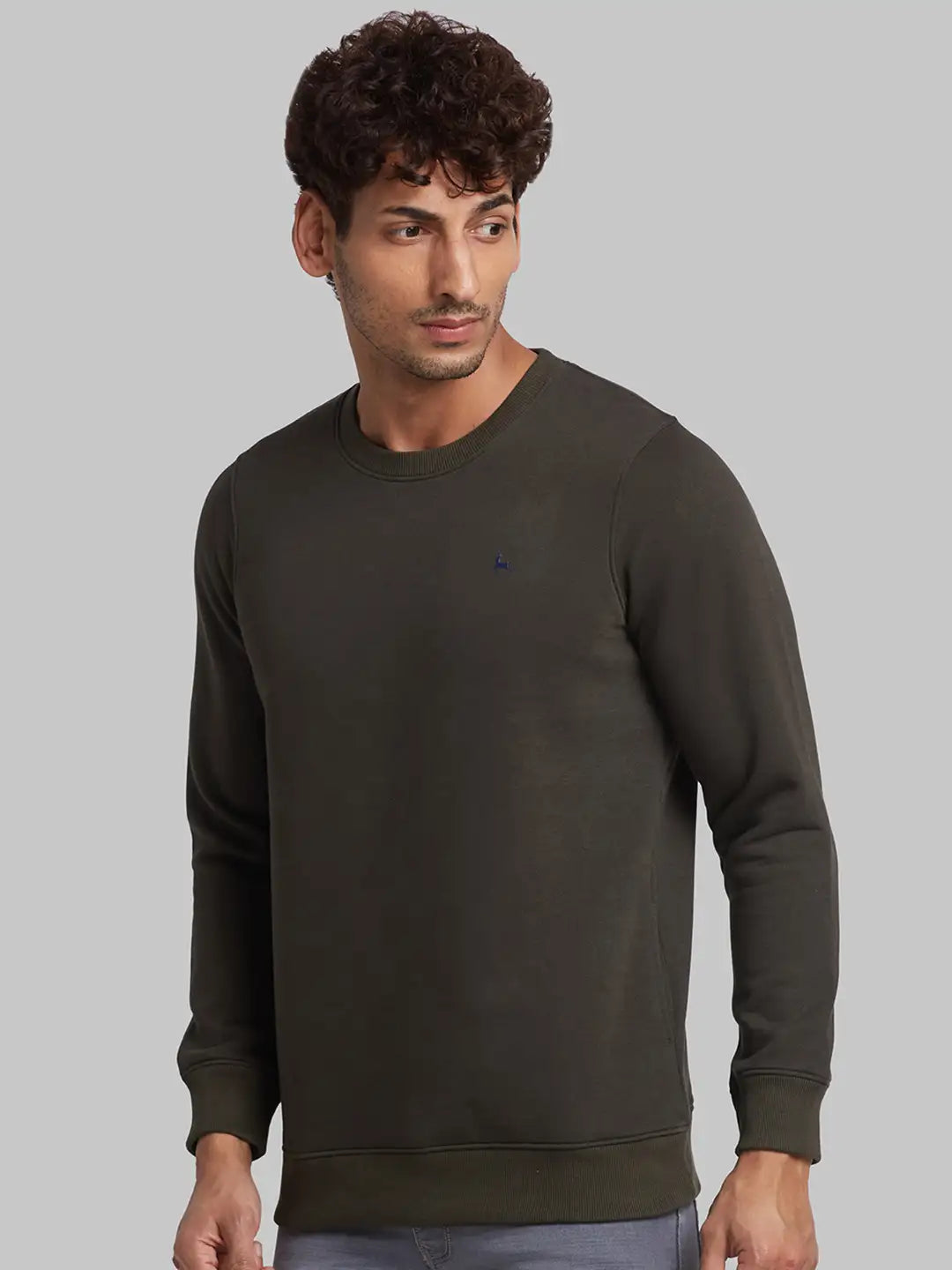 Men Petrol Regular Fit Solid Cotton Blend Sweatshirts