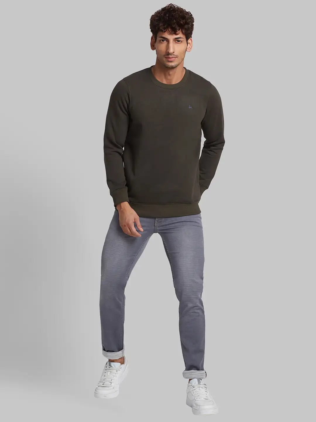 Men Petrol Regular Fit Solid Cotton Blend Sweatshirts