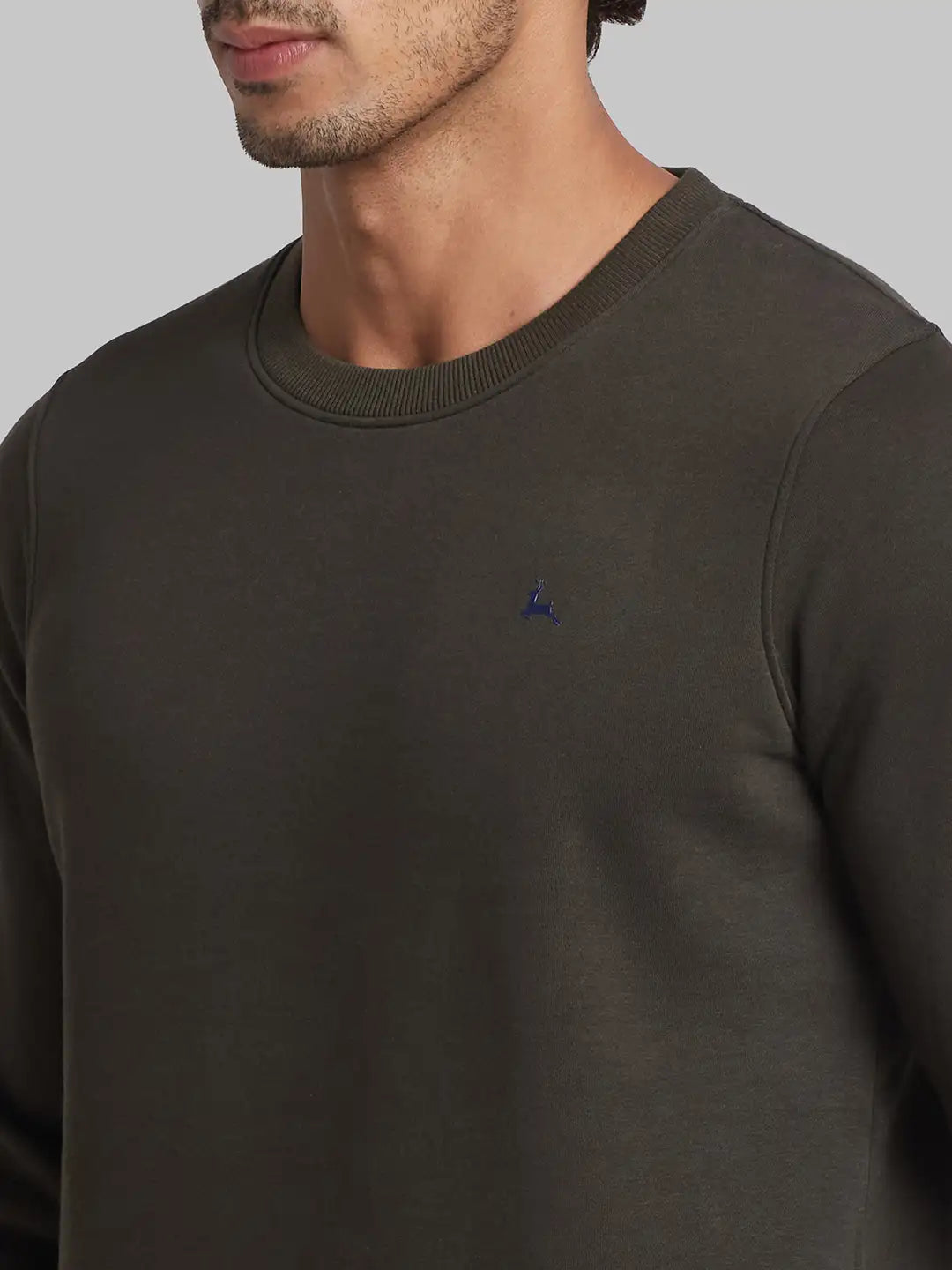 Men Petrol Regular Fit Solid Cotton Blend Sweatshirts