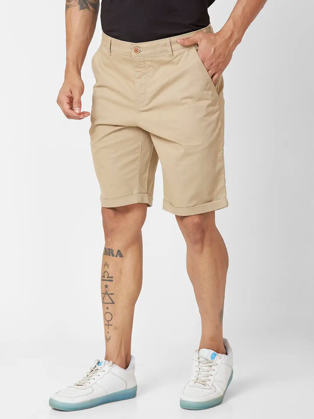 Parx Regular Fit Solid Dark Green Short