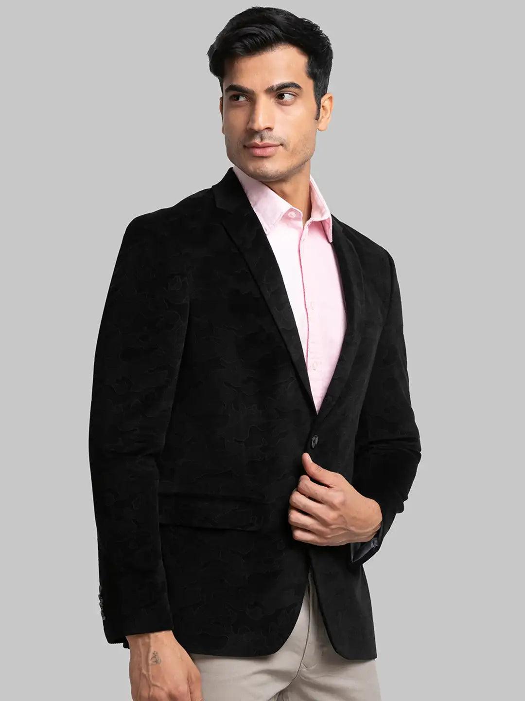 Men Regular Fit Blue Blazer