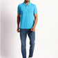 Parx Men Blue Solid Regular Fit Cotton Intarsia Neck T-Shirt