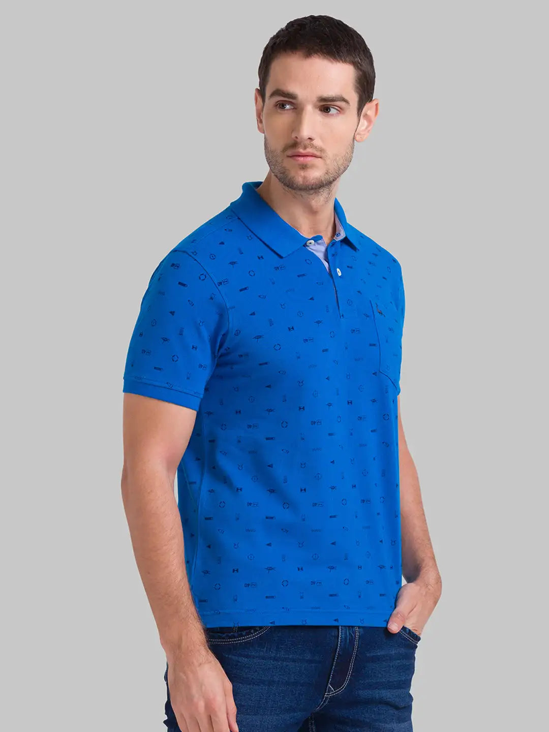 Men Regular Fit Blue Polo