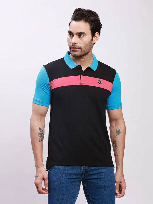Parx Men Black Yarn Dyed Regular Fit Cotton T-Shirt
