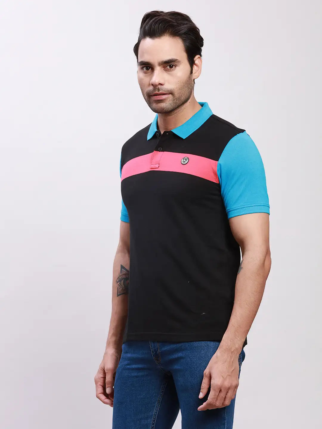 Parx Men Black Yarn Dyed Regular Fit Cotton T-Shirt