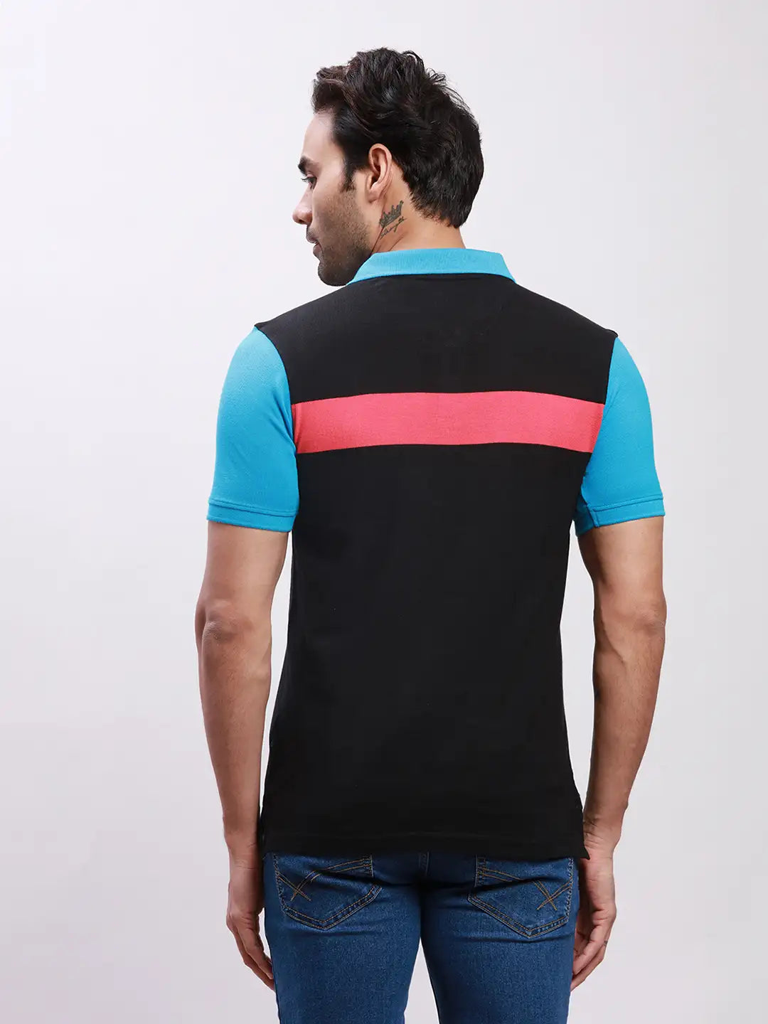 Parx Men Black Yarn Dyed Regular Fit Cotton T-Shirt