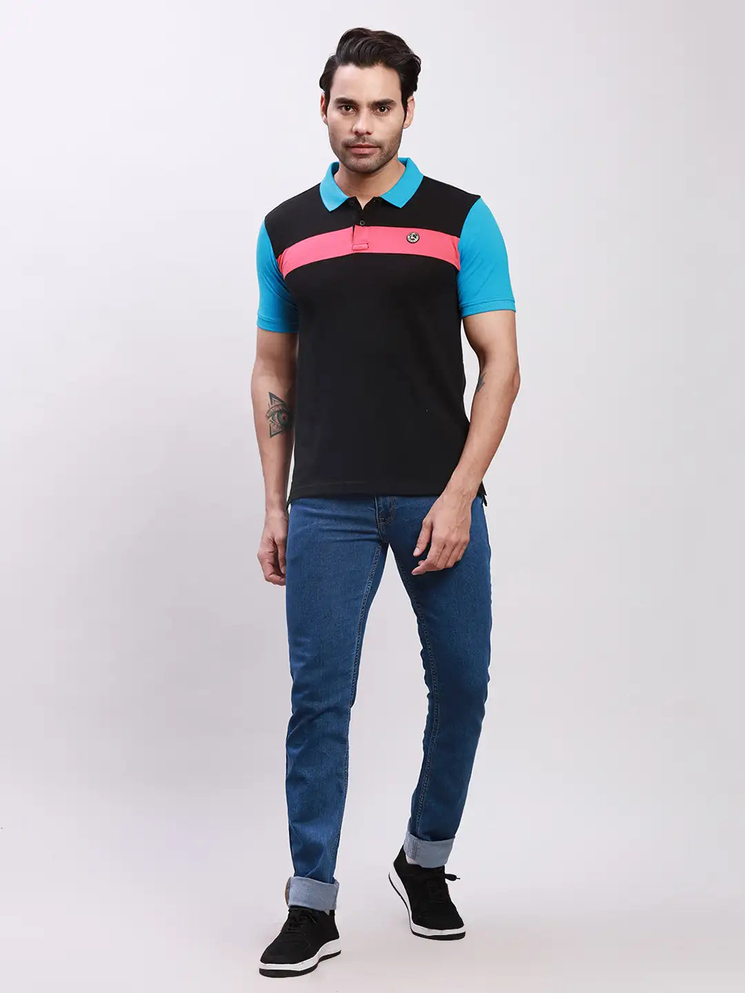 Parx Men Black Yarn Dyed Regular Fit Cotton T-Shirt