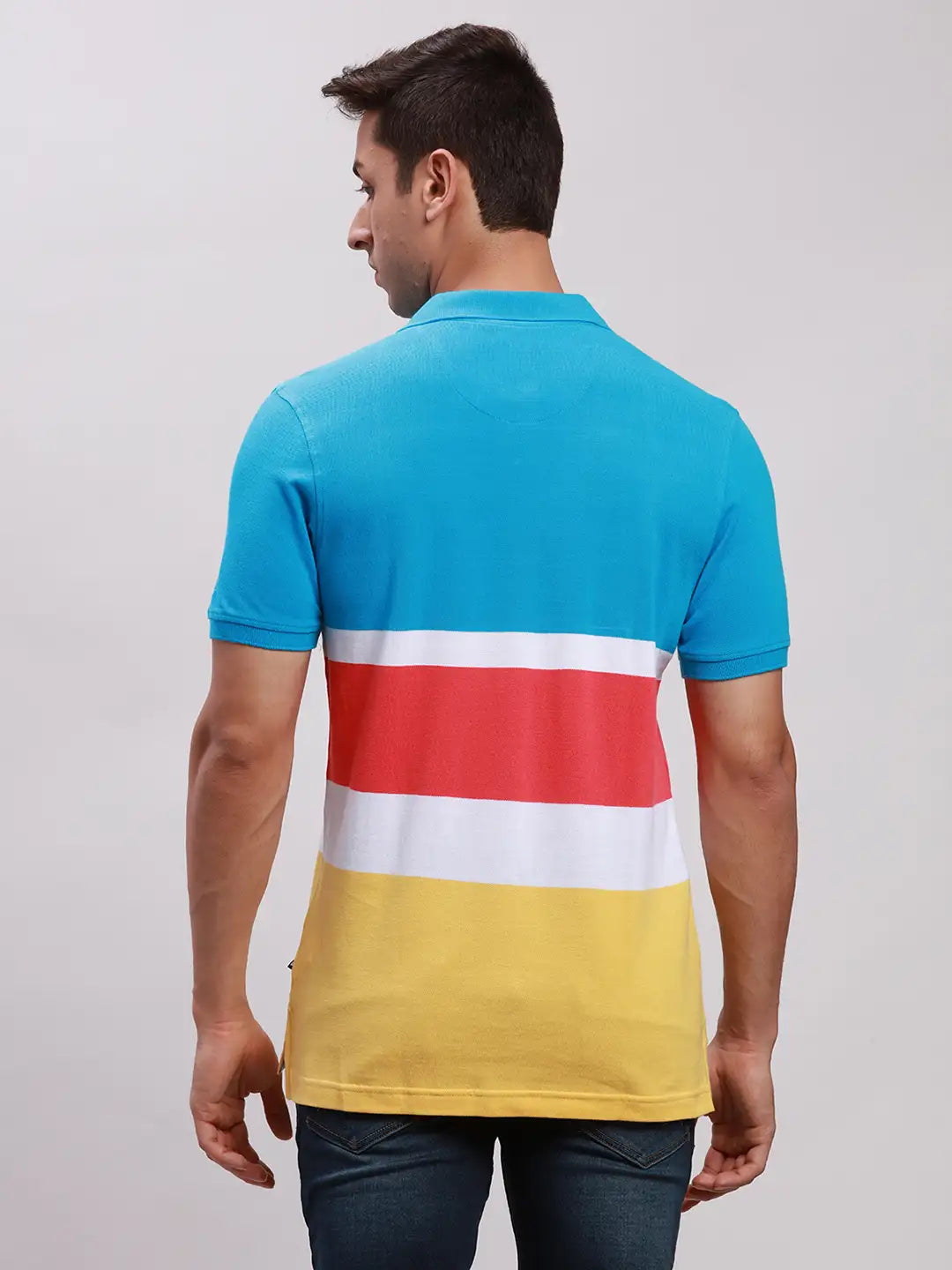 Men Blue Regular Fit Yarn Dyed Cotton Polo Neck Collar T-Shirt