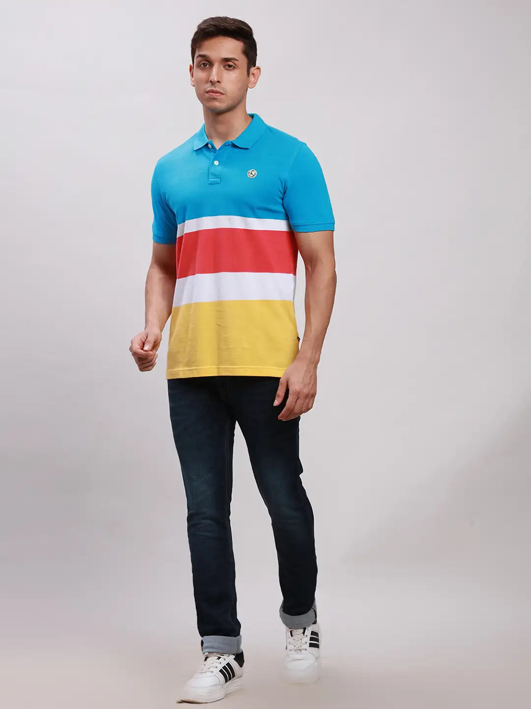 Men Blue Regular Fit Yarn Dyed Cotton Polo Neck Collar T-Shirt