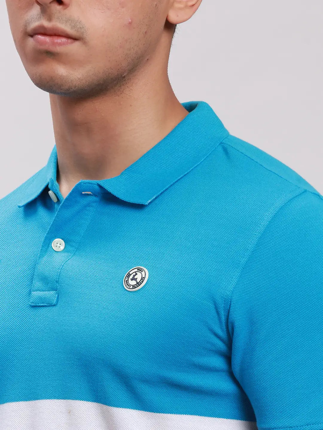 Men Blue Regular Fit Yarn Dyed Cotton Polo Neck Collar T-Shirt