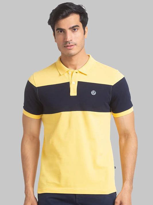 Parx Men Blue Yarn Dyed Regular Fit Cotton Polo Neck T-Shirt