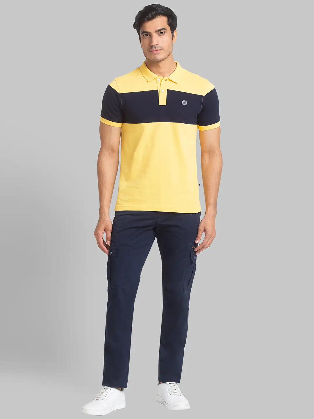 Parx Men Blue Yarn Dyed Regular Fit Cotton Polo Neck T-Shirt