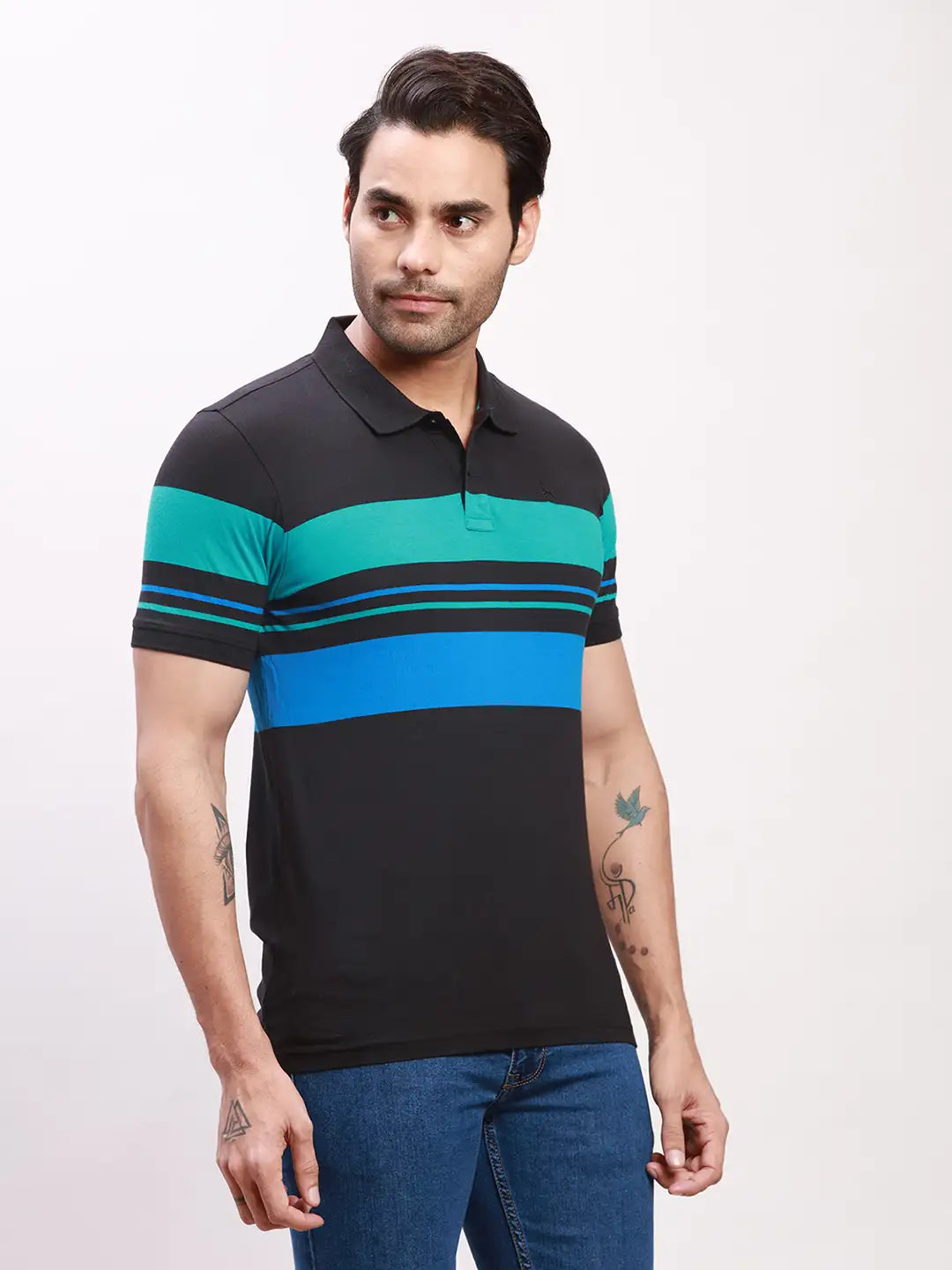 Parx Men Petrol Yarn Dyed Regular Fit Cotton T-Shirt
