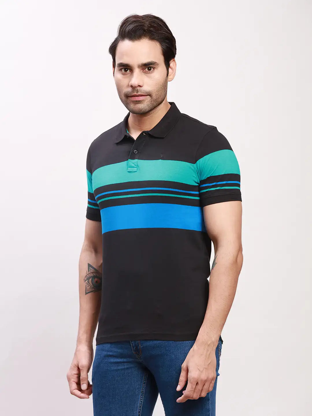 Parx Men Petrol Yarn Dyed Regular Fit Cotton T-Shirt