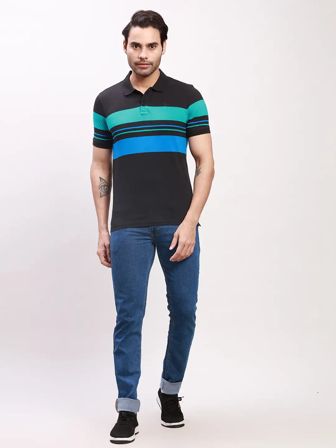 Parx Men Petrol Yarn Dyed Regular Fit Cotton T-Shirt