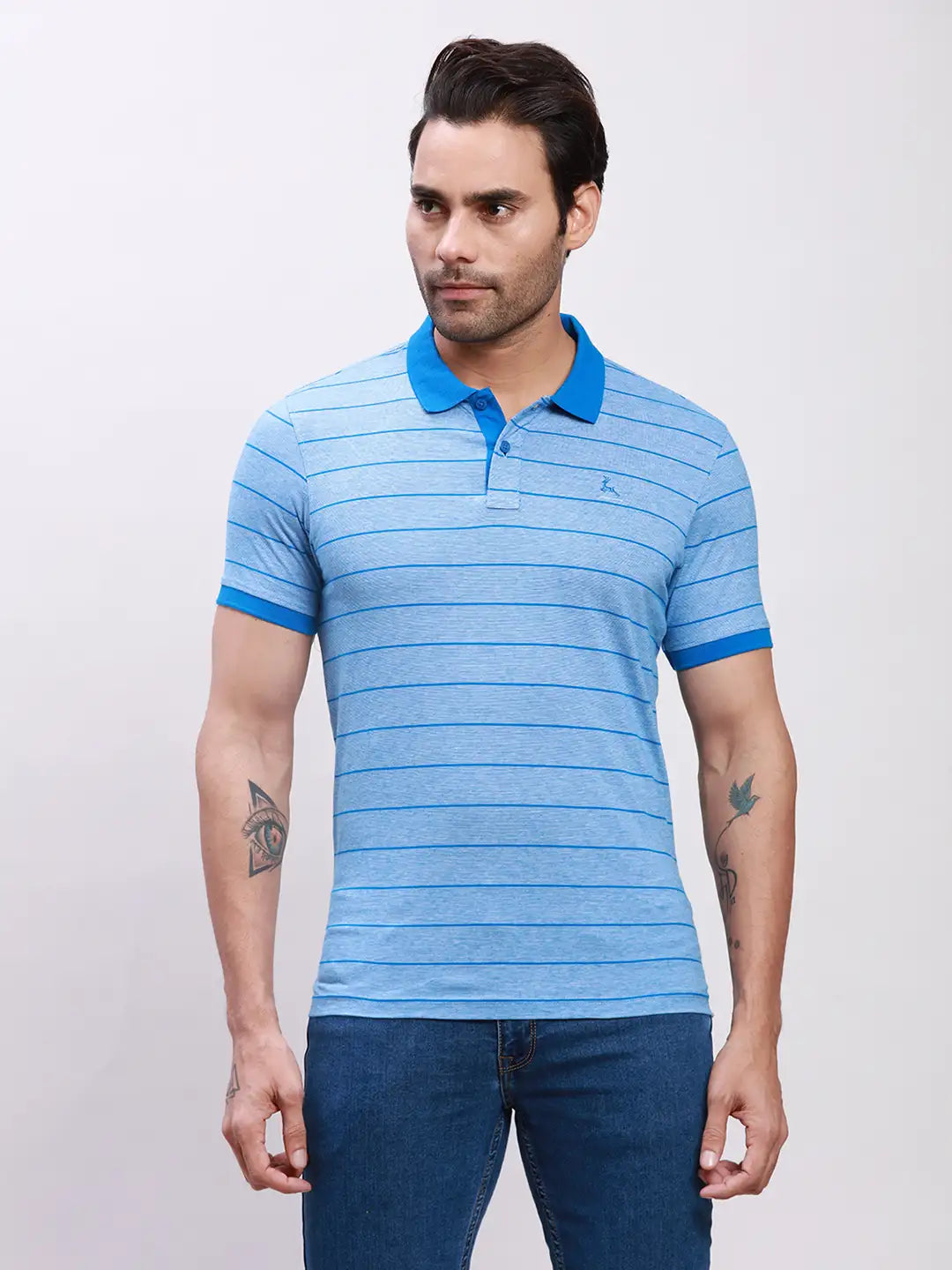Parx Men Blue Solid Regular Fit Cotton Half Sleeve T-Shirt