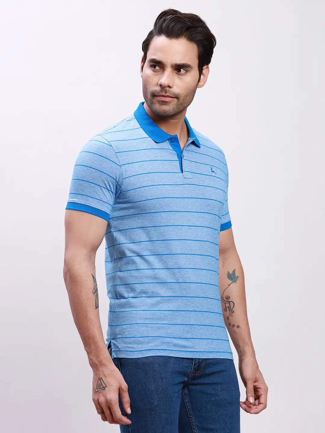 Parx Men Blue Solid Regular Fit Cotton Half Sleeve T-Shirt