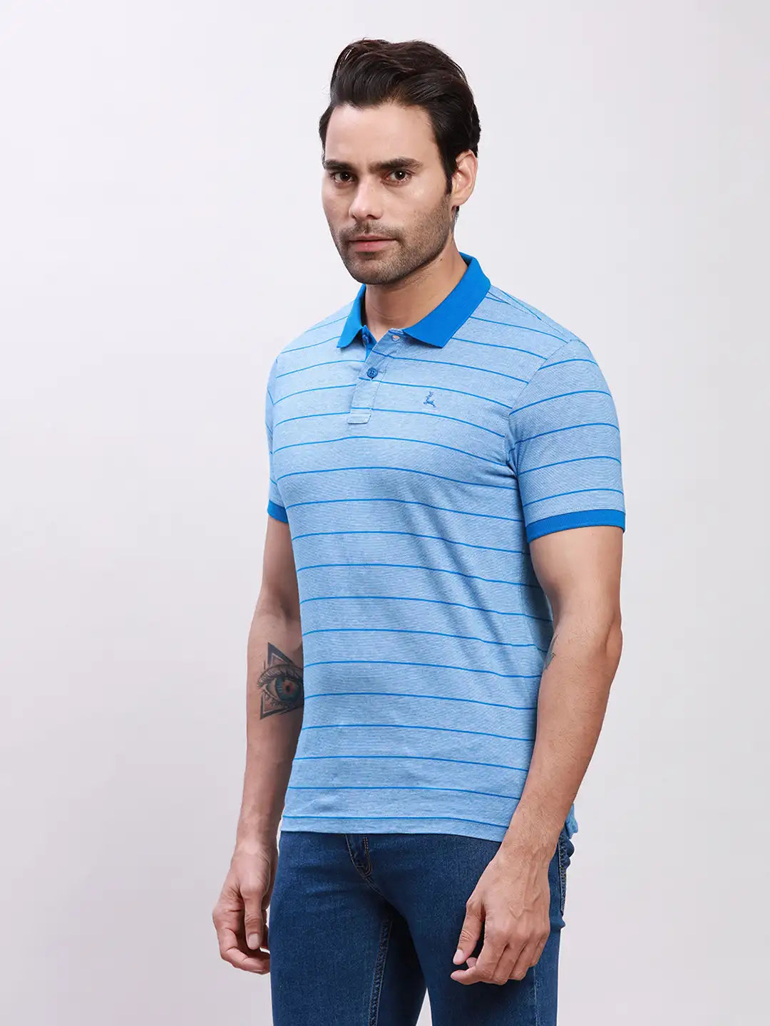 Parx Men Blue Solid Regular Fit Cotton Half Sleeve T-Shirt