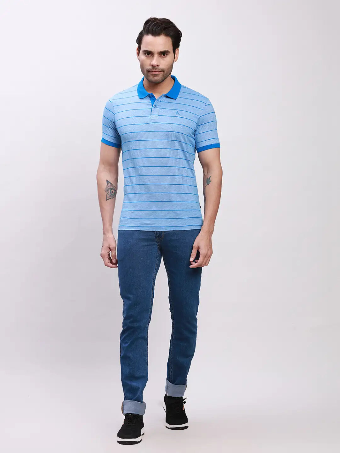 Parx Men Blue Solid Regular Fit Cotton Half Sleeve T-Shirt