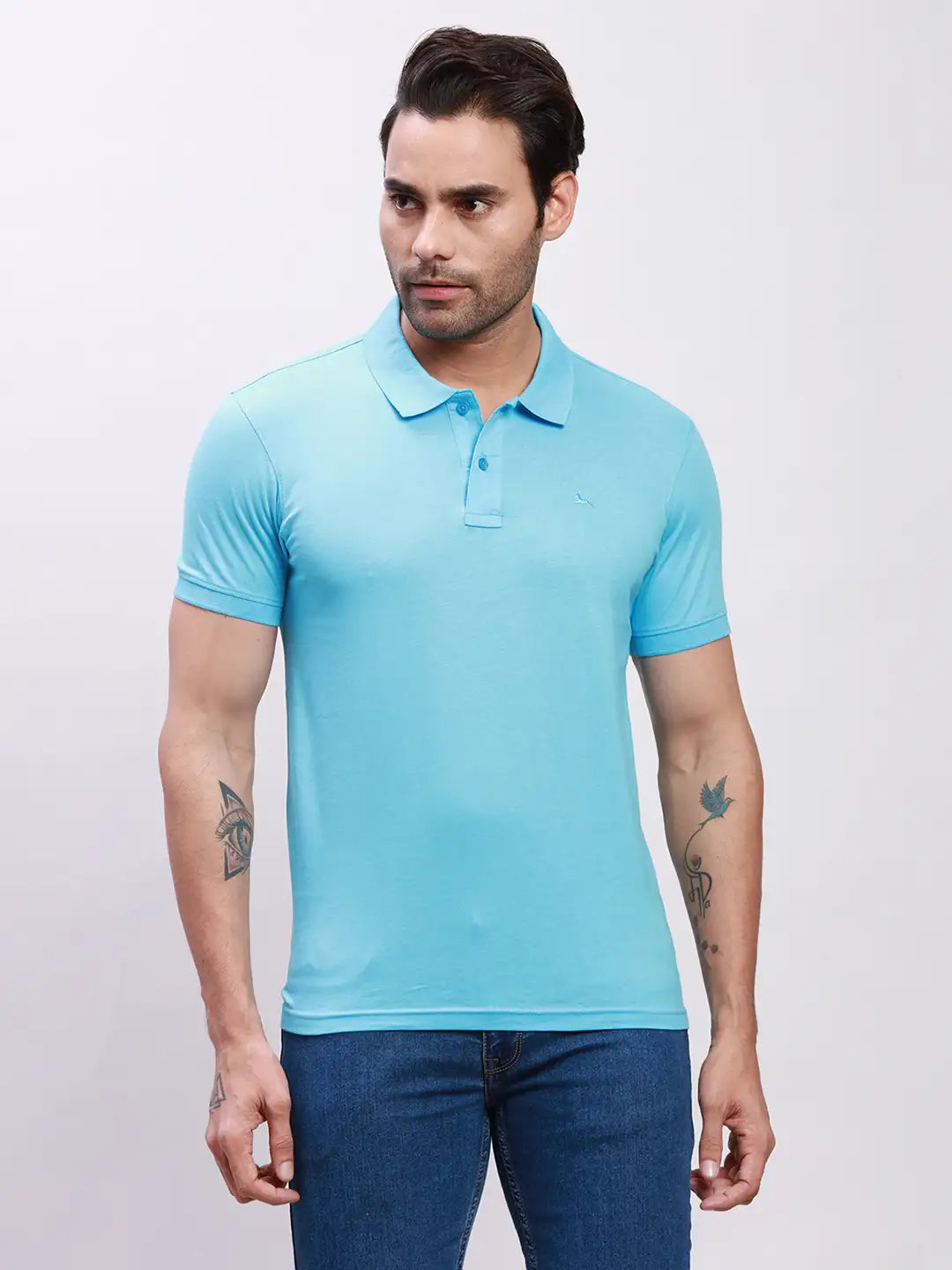 Parx Men Blue Solid Regular Fit Cotton Half Sleeve T-Shirt
