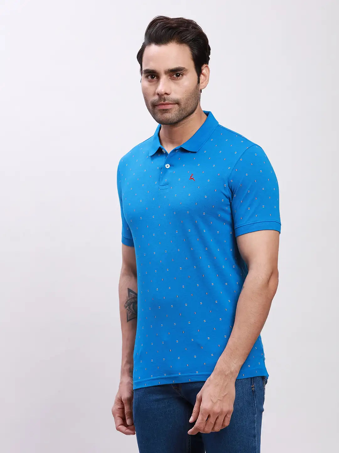 Parx Men Blue Print Regular Fit Cotton T-Shirt