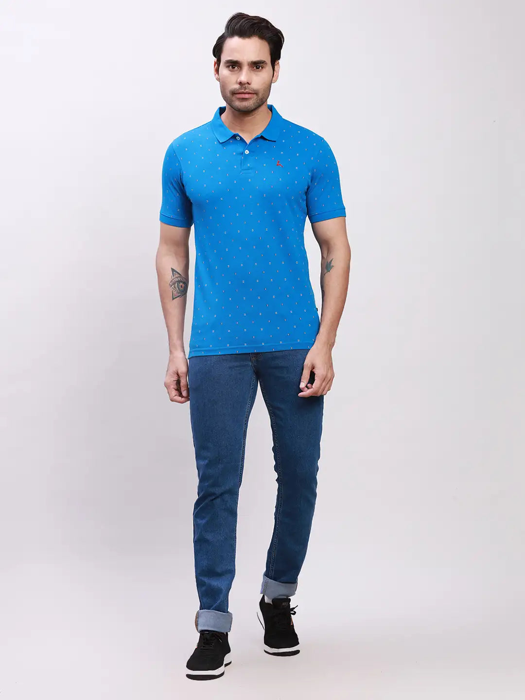 Parx Men Blue Print Regular Fit Cotton T-Shirt