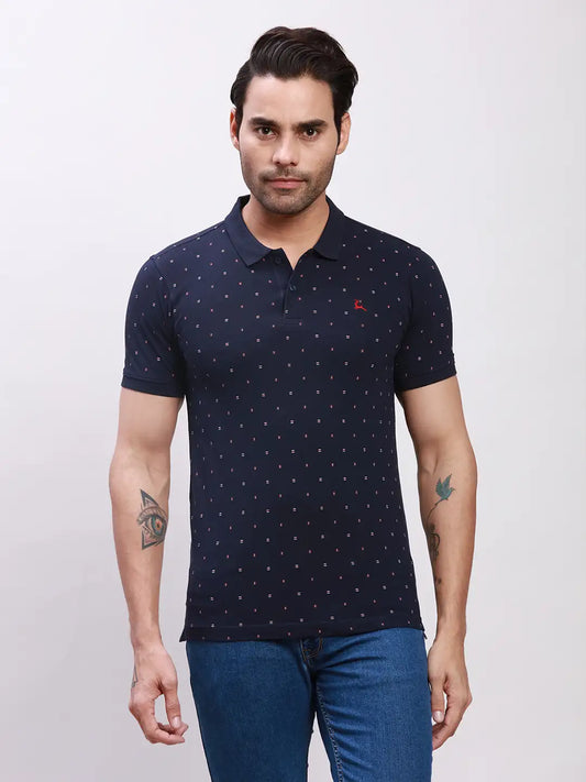 Parx Men Petrol Print Regular Fit Cotton T-Shirt