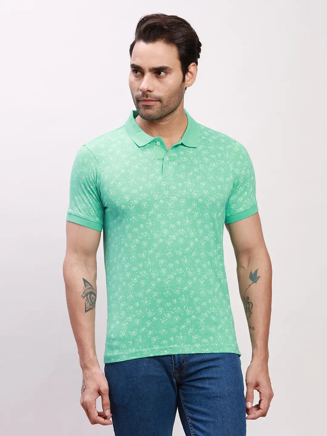 Parx Men Blue Print Regular Fit Cotton T-Shirt