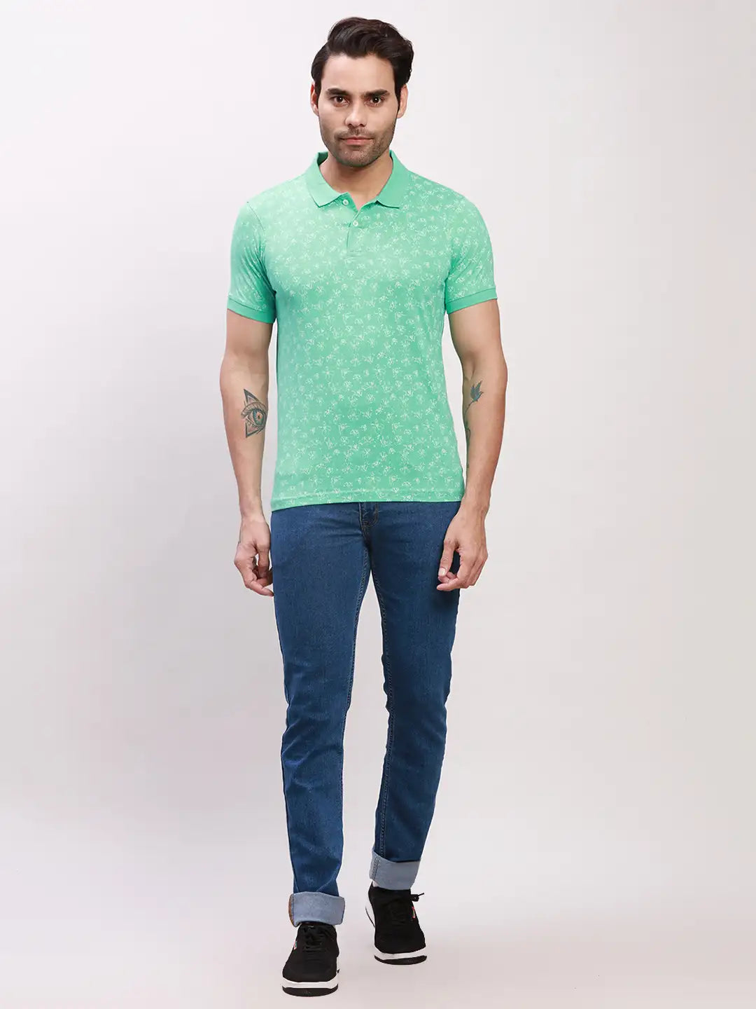 Parx Men Blue Print Regular Fit Cotton T-Shirt
