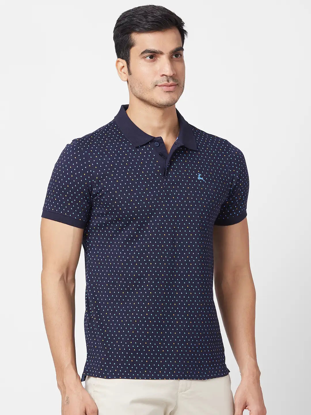 Parx Men Green Print Regular Fit Cotton Blend Polo Neck T-Shirt