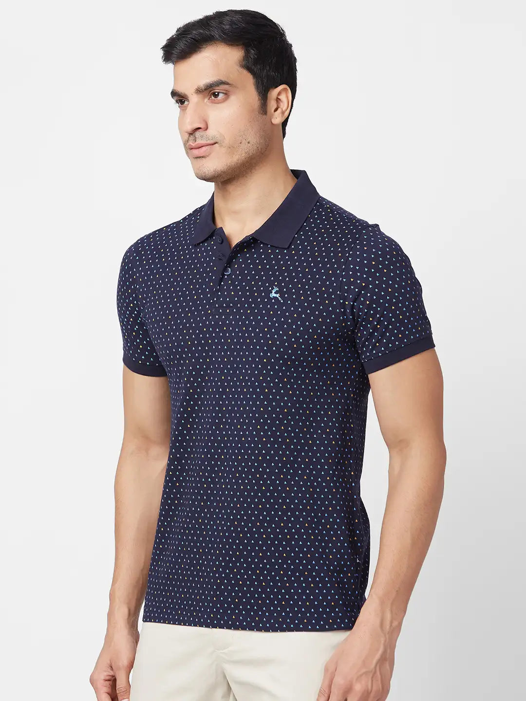 Parx Men Green Print Regular Fit Cotton Blend Polo Neck T-Shirt