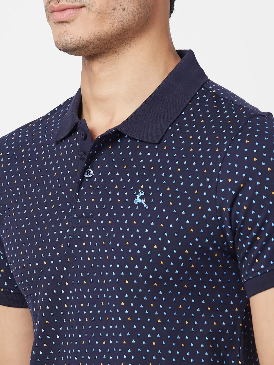 Parx Men Green Print Regular Fit Cotton Blend Polo Neck T-Shirt