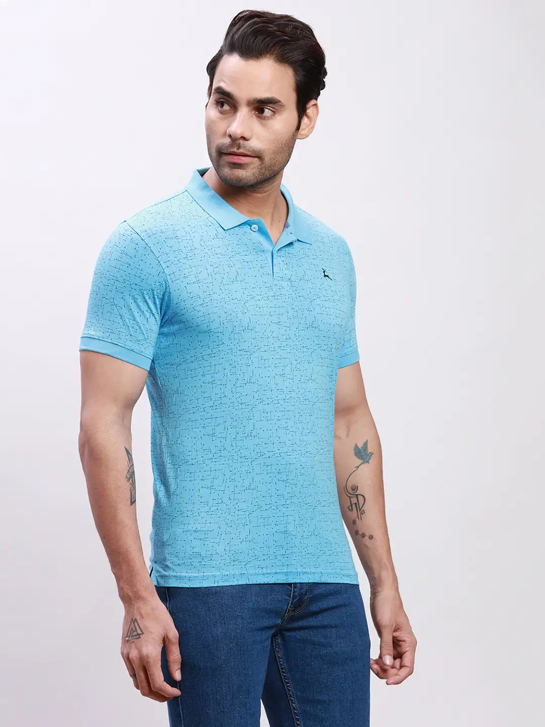 Parx Men Blue Print Regular Fit Cotton T-Shirt
