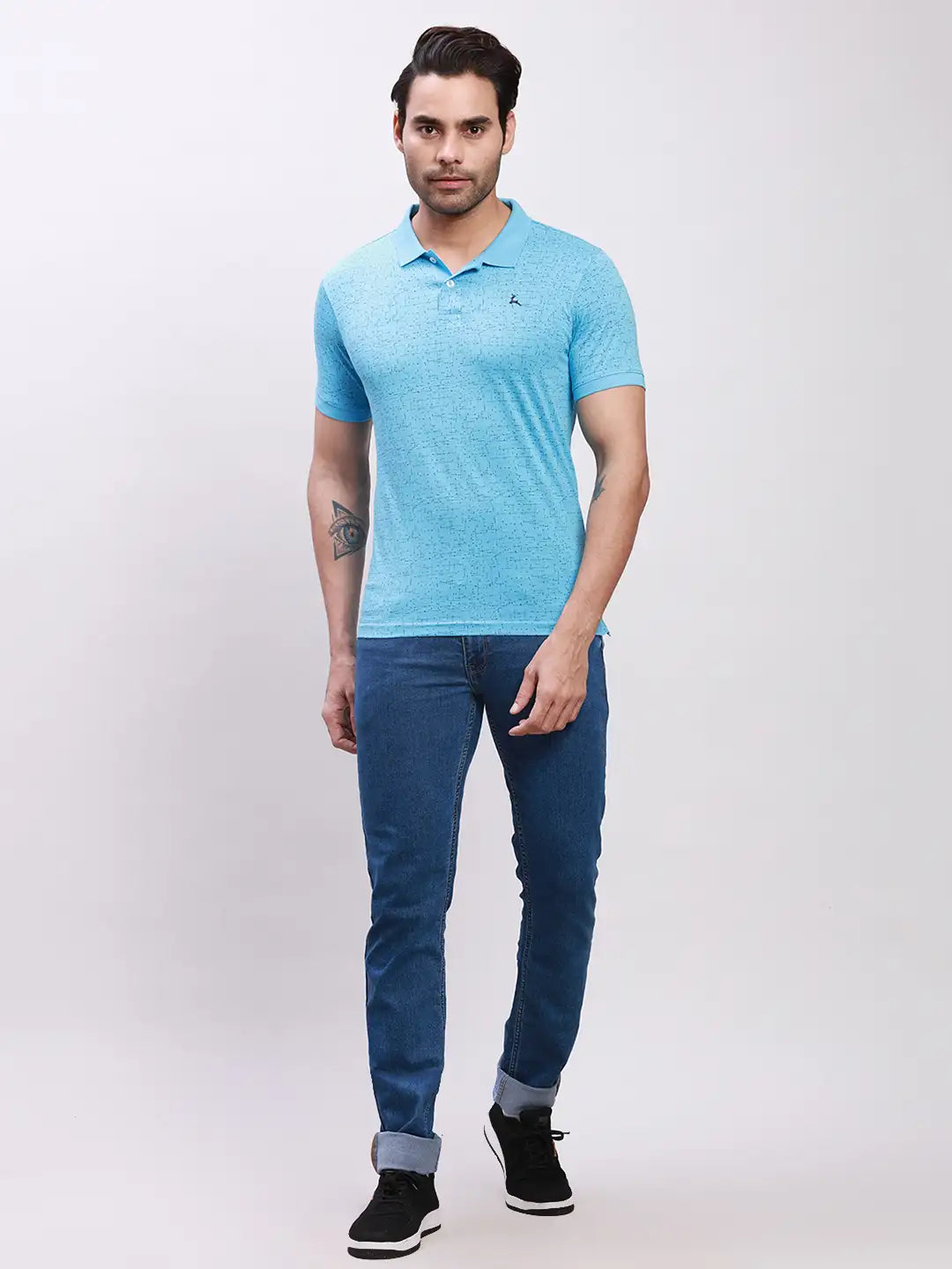 Parx Men Blue Print Regular Fit Cotton T-Shirt