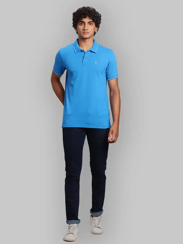 Men Regular Fit Blue Polo