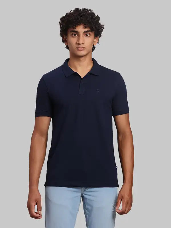 Men Regular Fit Blue Polo