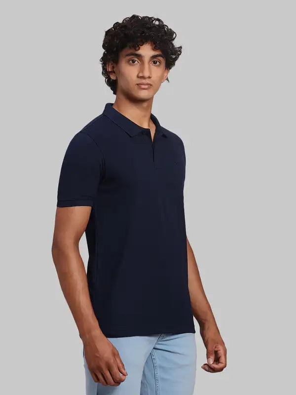 Men Regular Fit Blue Polo