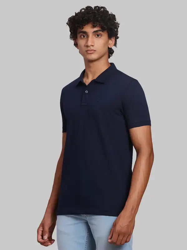Men Regular Fit Blue Polo