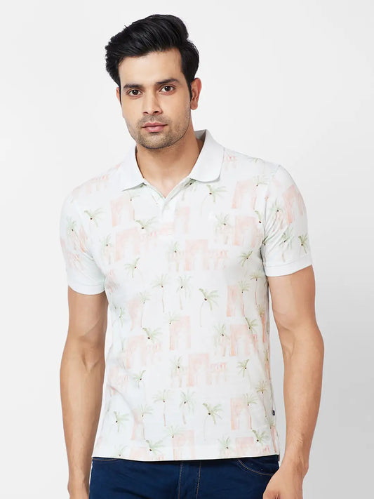Parx Regular Fit Printed Light Green T-Shirt